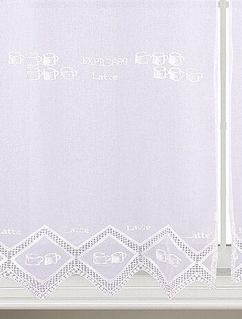 Paire de petits voilages de cuisine dentelle motif café latte