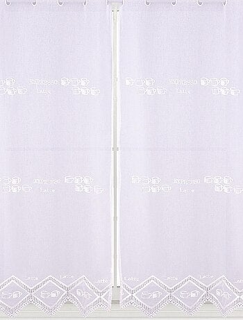 Paire de petits voilages de cuisine dentelle motif café latte