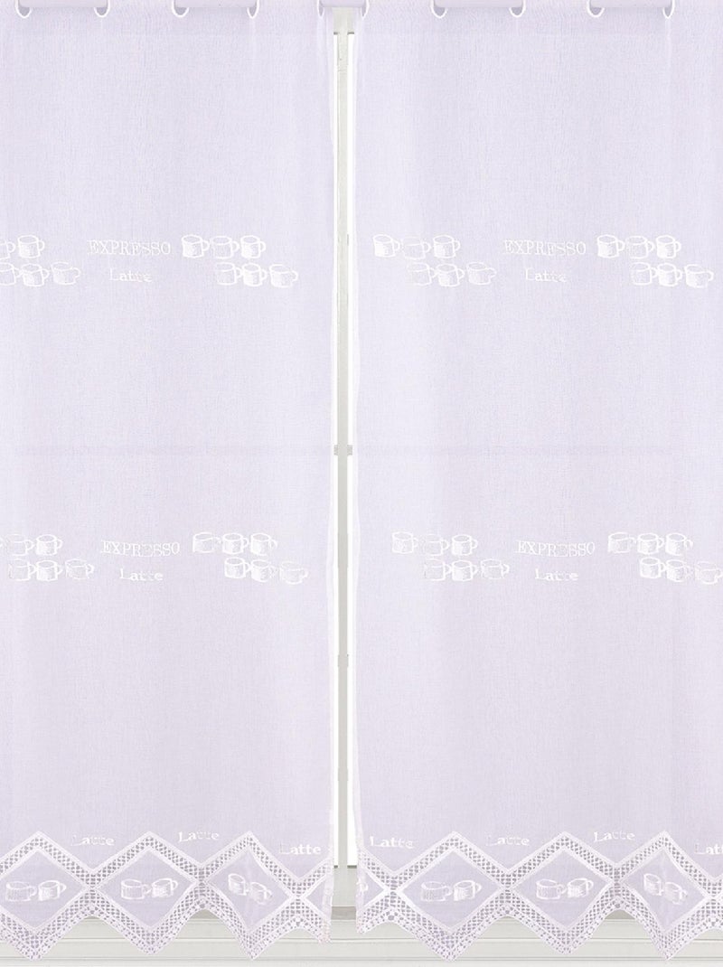 Paire de petits voilages de cuisine dentelle motif café latte Blanc - Kiabi