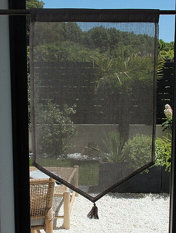 Paire de petits voilages en 100% lin avec pointe et pompon