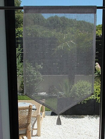 Paire de petits voilages en 100% lin avec pointe et pompon