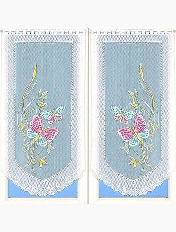 Paire de petits voilages en dentelle motifs papillons