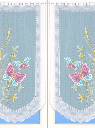 Paire de petits voilages en dentelle motifs papillons