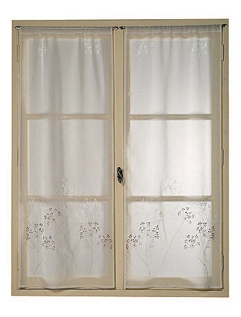 Paire de petits voilages en étamine brodée motif bouquet "ARTIFICE