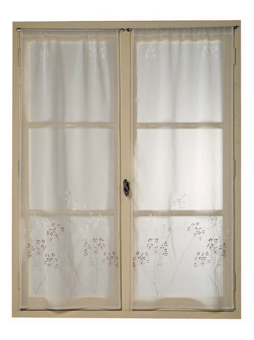 Paire de petits voilages en étamine brodée motif bouquet "ARTIFICE" - Kiabi