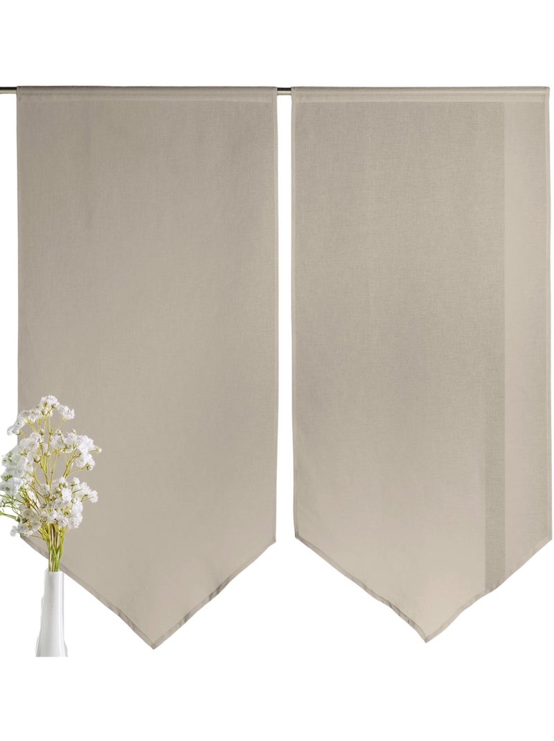Paire de petits voilages Etamine bas en pointe Beige - Kiabi