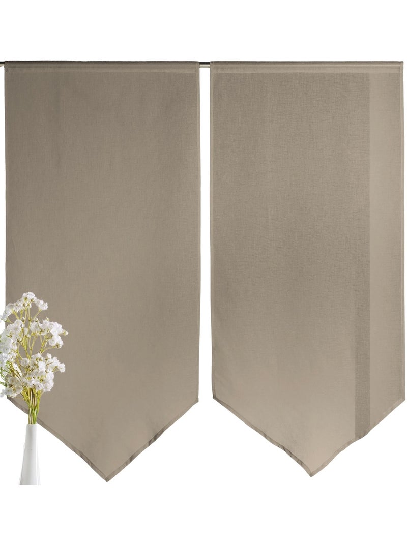 Paire de petits voilages Etamine bas en pointe Taupe - Kiabi