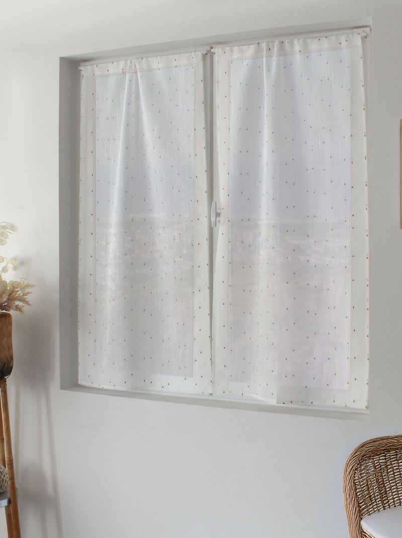Paire de petits voilages plumetis  - Effet lin Bois naturel - Kiabi