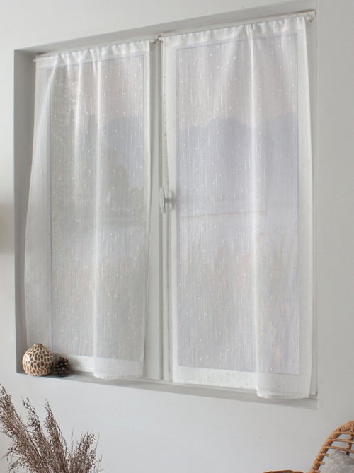 Paire de petits voilages plumetis  - Effet lin - Kiabi