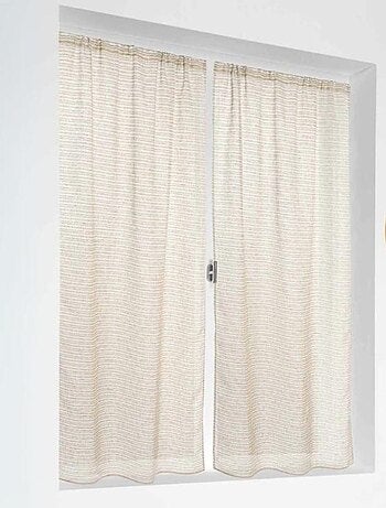 Paire de petits voilages poly-lin-coton à fines rayures