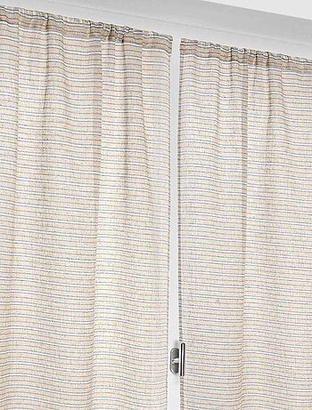 Paire de petits voilages poly-lin-coton à fines rayures