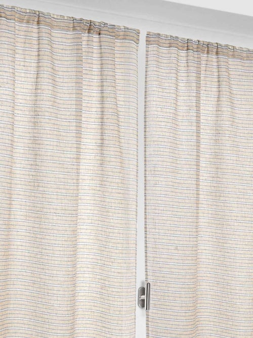 Paire de petits voilages poly-lin-coton à fines rayures - Kiabi