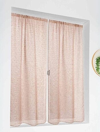 Paire de petits voilages poly-lin-coton à fines rayures