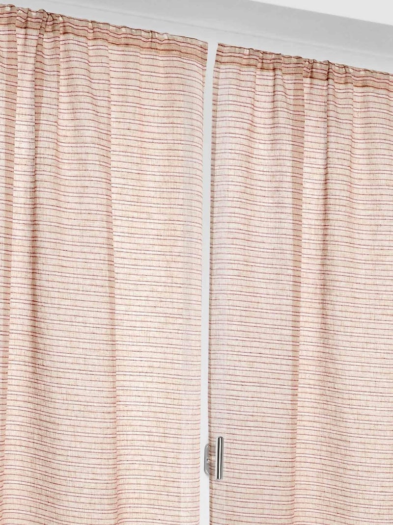 Paire de petits voilages poly-lin-coton à fines rayures Rouge - Kiabi