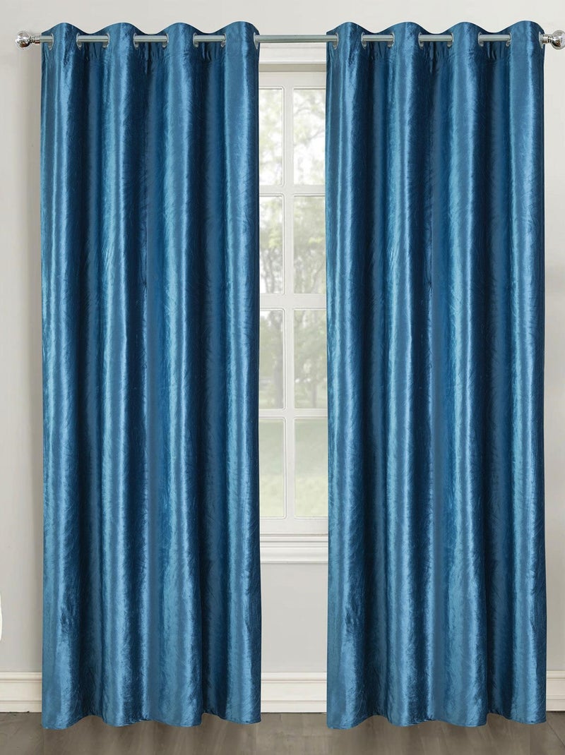 Paire de rideaux en velours et motifs frappés Bleu canard - Kiabi