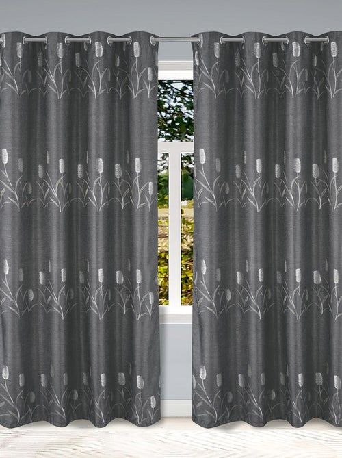 Paire de rideaux occultants tissés brillants avec motif fleur - Kiabi