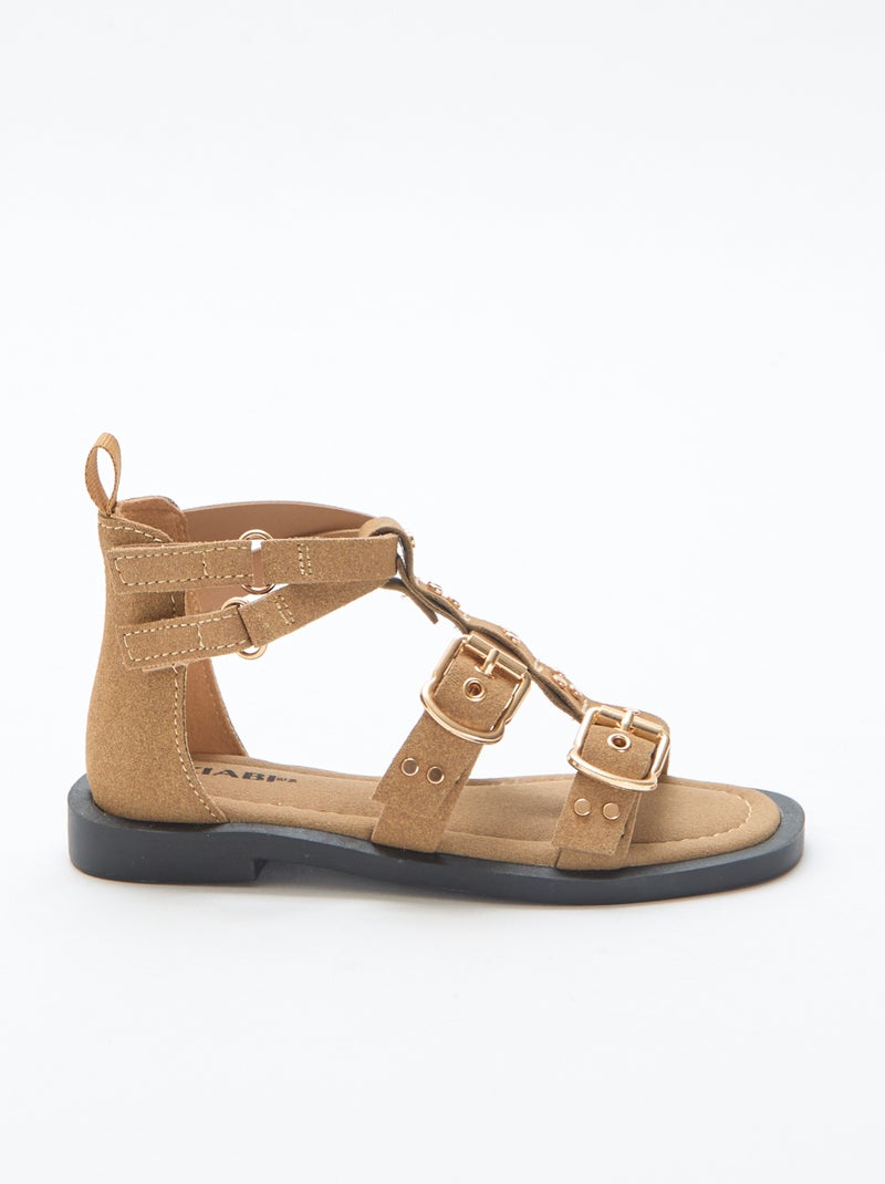 Paire de sandales plates avec brides clous Beige - Kiabi