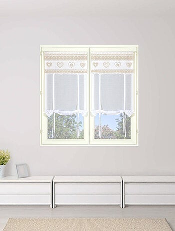Paire de stores étamine cœurs , vitrage finition passe-tringle.