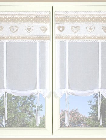Paire de stores étamine cœurs , vitrage finition passe-tringle.