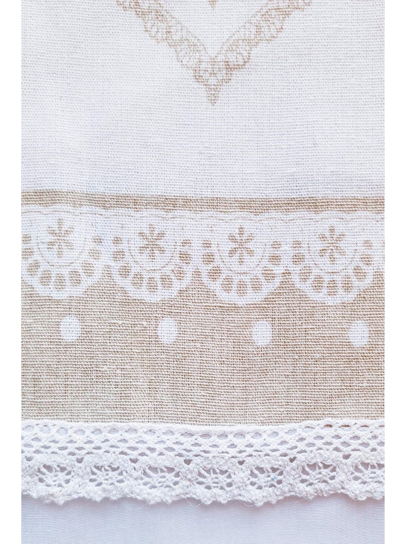 Paire de stores étamine cœurs , vitrage finition passe-tringle. Blanc Beige - Kiabi