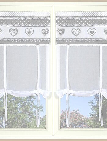 Paire de stores étamine cœurs , vitrage finition passe-tringle.