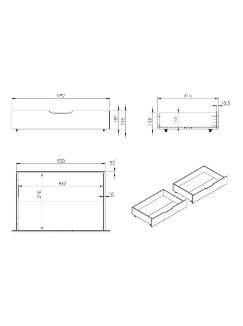 Paire de tiroirs pin massif BASILE Blanc - Kiabi
