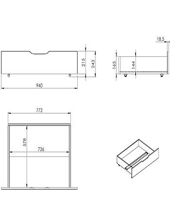 Paire de tiroirs pour lit superposé pin massif naturel ISIDORE