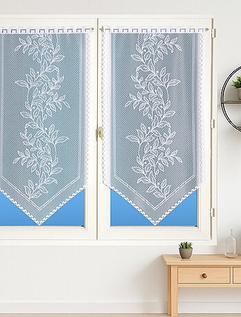 Paire de vitrages base découpée dentelle feuillage