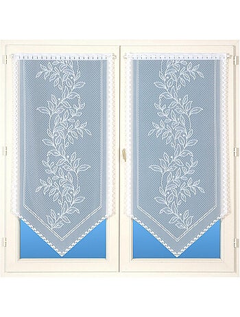 Paire de vitrages base découpée dentelle feuillage