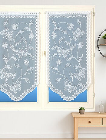 Paire de vitrages base découpée dentelle papillons