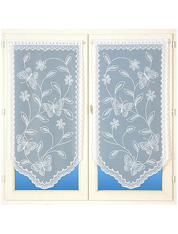 Paire de vitrages base découpée dentelle papillons