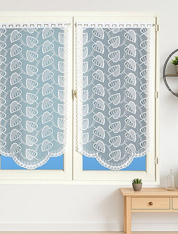 Paire de vitrages dentelle base arrondie feuilles