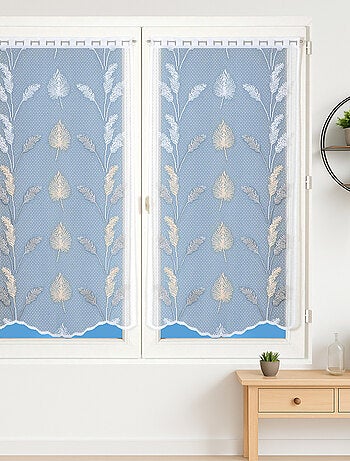 Paire de vitrages dentelle base ondulée feuillage