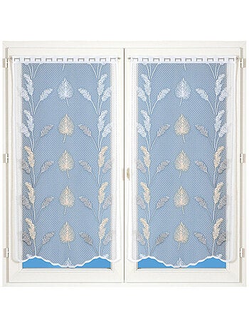 Paire de vitrages dentelle base ondulée feuillage