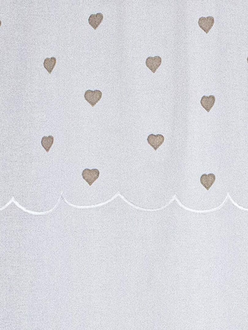 Paire De Voilages Blancs 60x160cm Avec Broderie Cœurs Beige - Polyester Léger, Passe-Tringle