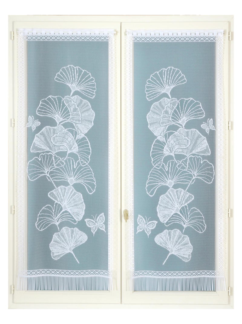 Paire de vitrages frangés dentelle motif ginkgo Blanc - Kiabi