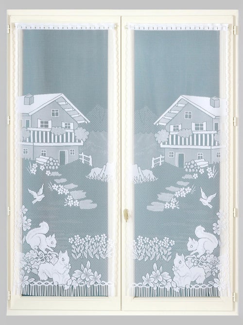 Paire de vitrages frangés en dentelle chalet et animaux - Kiabi