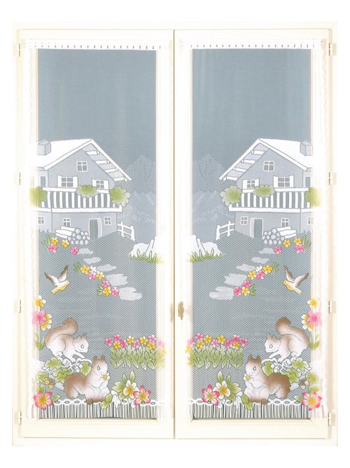 Paire de vitrages frangés en dentelle chalet et animaux - Kiabi