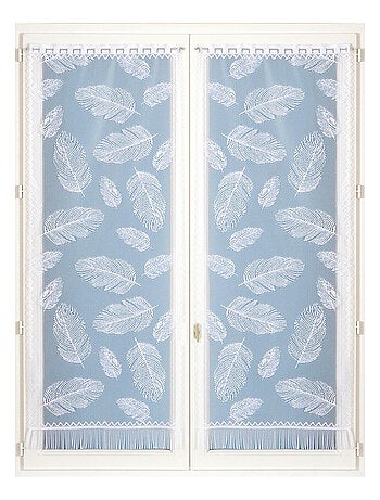 Paire de vitrages frangés en dentelle motif plumes