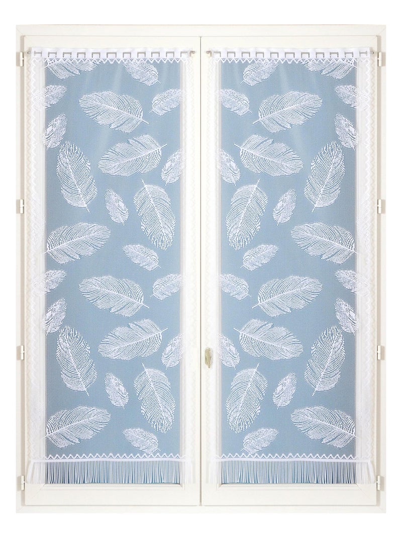Paire de vitrages frangés en dentelle motif plumes Blanc - Kiabi