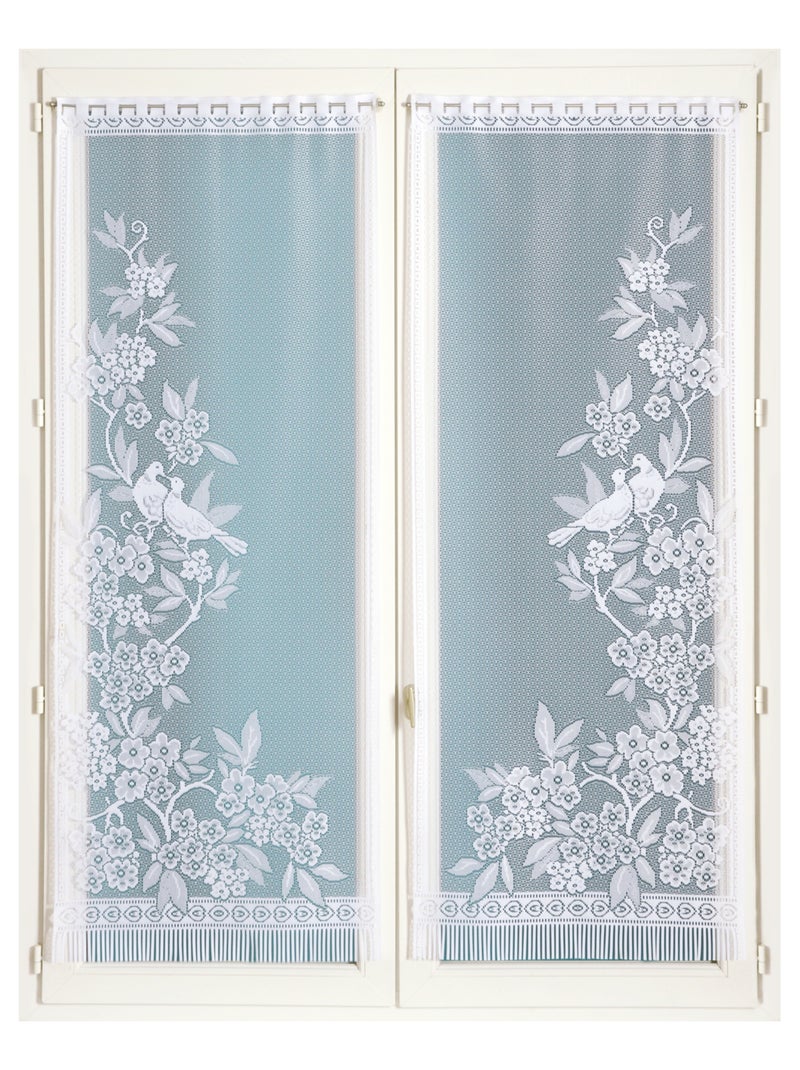 Paire de vitrages frangés en dentelle oiseaux et fleurs Blanc - Kiabi