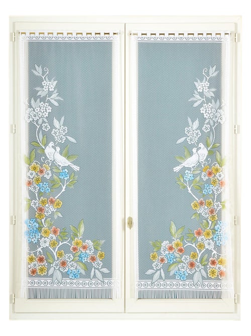 Paire de vitrages frangés en dentelle oiseaux et fleurs - Kiabi