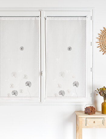 Paire de voilage en étamine brodée ton sur ton