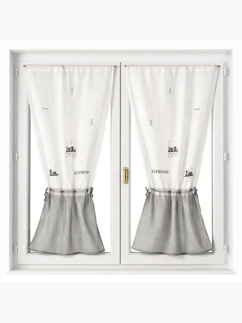 Paire de Voilage Etamine Avec Broderie 'Expresso' Gris clair - Kiabi