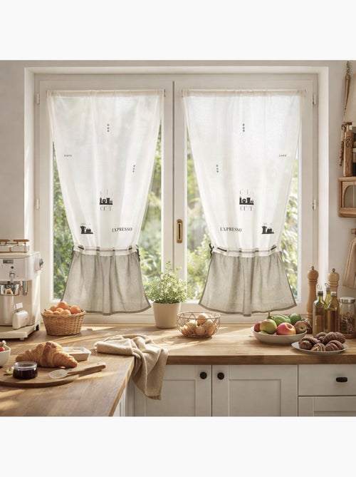 Paire de Voilage Etamine Avec Broderie 'Expresso' - Kiabi