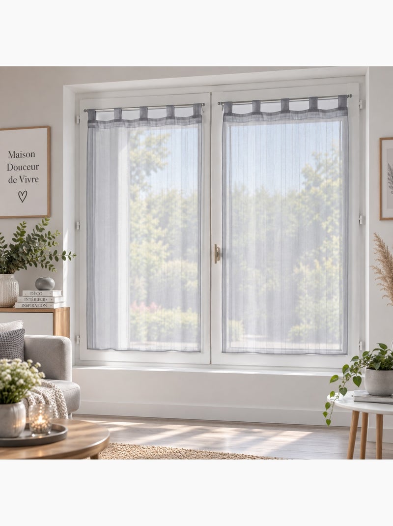 Paire de voilage raye horizon Gris clair - Kiabi