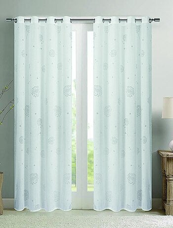 Paire de voilages à oeillets fleurs - Effet tissé