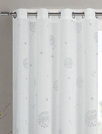 Paire de voilages à oeillets fleurs - Effet tissé