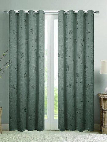 Paire de voilages à oeillets fleurs - Effet tissé