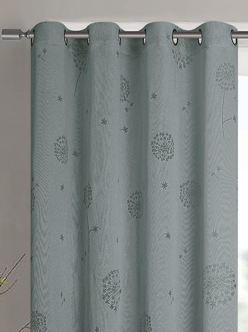 Paire de voilages à oeillets fleurs  - Effet tissé Gris - Kiabi